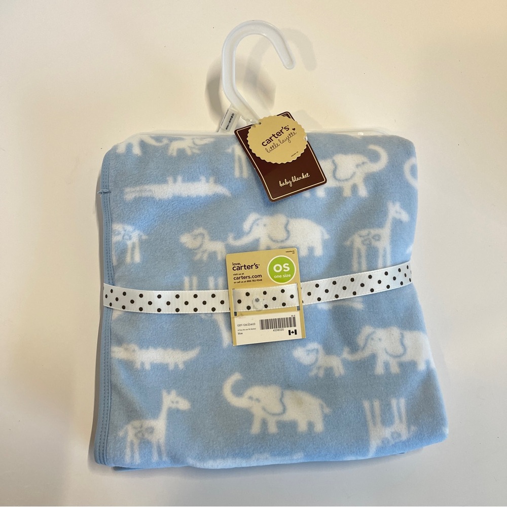 Carter's Infant Baby Boy Blue Flocked Blue Zoo Animals Blanket Little Layette